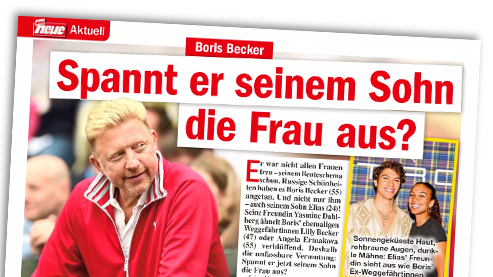 Text über Boris Becker aus dem Magazin "das neue" des Bauer-Verlags mit der Überschrift: "Spannt er seinem Sohn die Frau aus?"