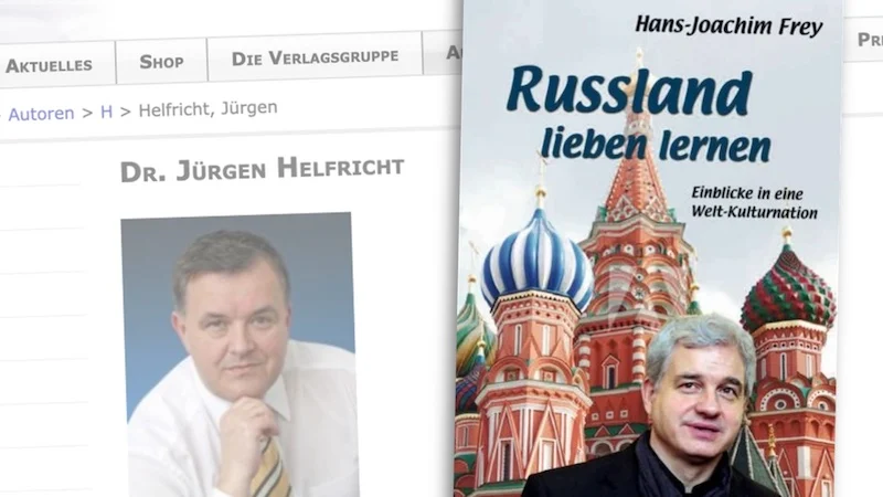 Autorenseite von Jürgen Helfricht beim Husum-Verlag mit Foto von ihm, daneben das Cover von "Russland lieben lernen".