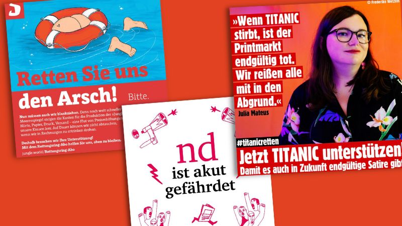 Rettungsaufrufe bei Instagam: "Jungle World", "Neues Deutschland" und "Titanic"