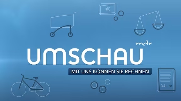 Logo der "MDR Umschau" mit dem Slogan "Mit uns können Sie rechnen".