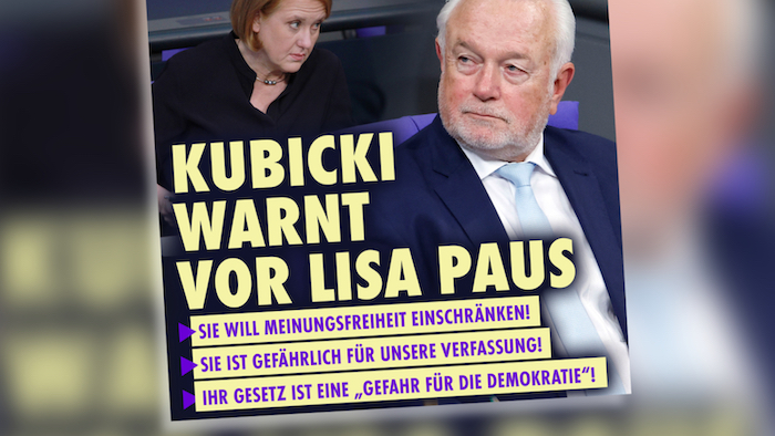 Sharepic von "Nius" mit Wolfgang Kubicki und Lisa Paus, Überschrift: "Kubicki warnt vor Lisa Paus".