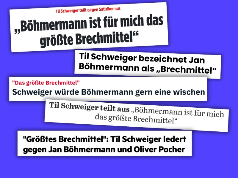 Headline zur Til Schweigers Aussage, Jan Böhmermann sei das "größte "Brechmittel der deutschen Medienlandschaft"