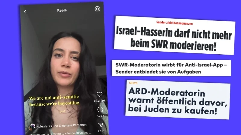 Helen Fares auf ihrem Instagram Account neben drei Zeitungsausschnitten über sie