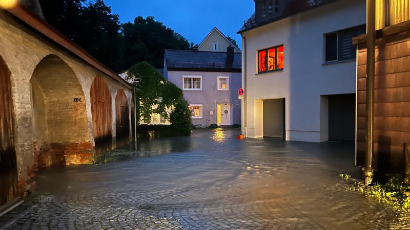 Überflutungen in der Altstadt von Schrobenhausen