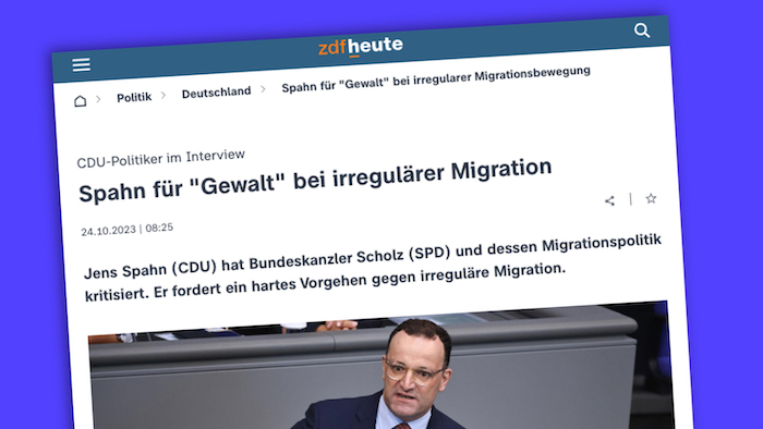 Screenshot der ZDF-Website: Artikel über Jens Spahns Forderung.