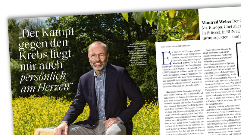 Ausriss aus der Zeitschrift "Bunte": Interview mit Manfred Weber von der CSU.