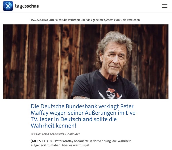 Tagesschau: Die Deutsche Bundesbank verklagt Peter Maffay wegen seiner Äußerungen imLive-TV. Jeder in Deutschland sollte die Wahrheit kennen!