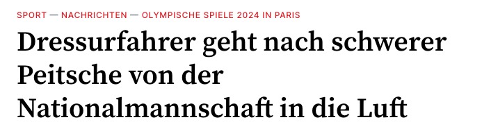 Dressurfahrer geht nach schwerer Peitsche von der Nationalmannschaft in die Luft