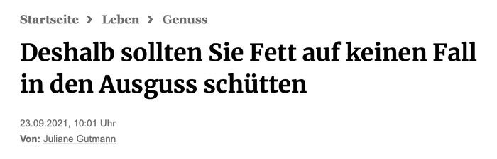 Deshalb sollten Sie Fett auf keinen Fall in den Ausguss schütten