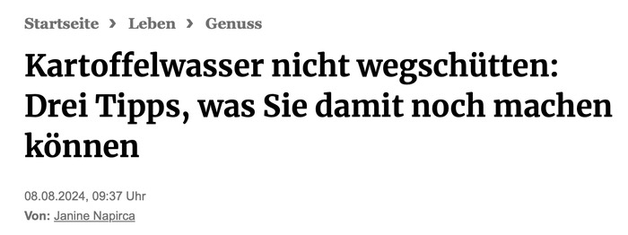 Kartoffelwasser nicht wegschütten: Drei Tipps, was Sie damit noch machen können