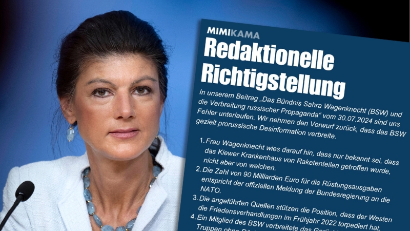 BSW-Vorsitzende Sahra Wagenknecht, Richtigstellung Mimikama