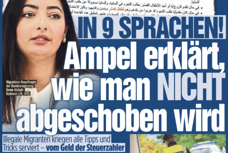 Bild: Ampel erklär in neun Sprachen, wie man nicht abgeschoben wird. 