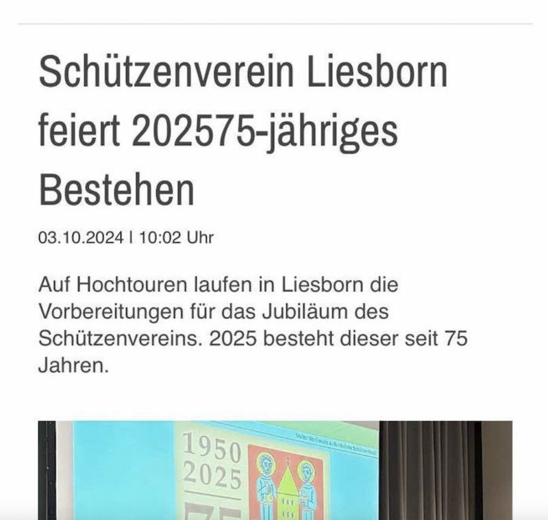 Schlagzeile: "Schützenverein Liesborn feiert 202575-jähriges Bestehen"