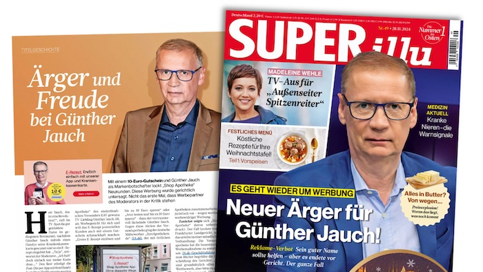 Cover der zeitschrift "Superillu", Ausgabe 49/2024, mit einem Foto von Günther Jauch und der Schlagzeile: "Neuer Ärger für Günther Jauch!"