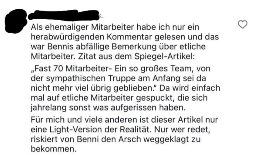 Kritischer Kommentar auf Instagram überBenjamin Fredrich