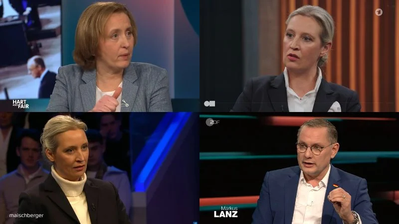 Beatrix von Storch, Alice Weidel und Tino Chrupalla in öffentlich-rechtlichen Talkshows