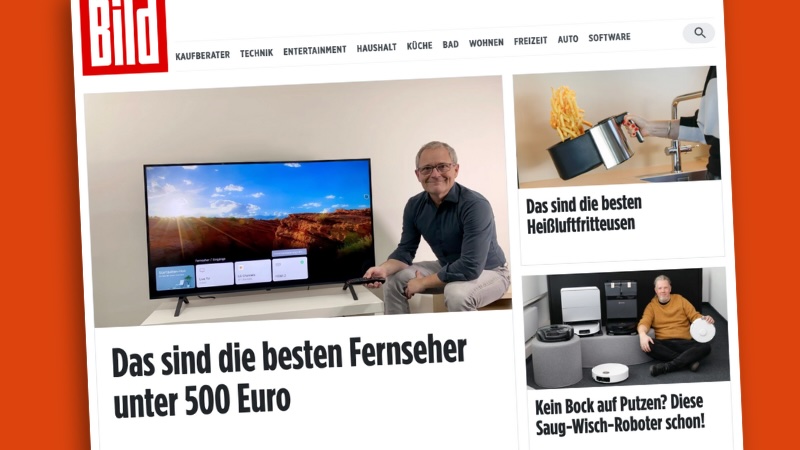 Screenshot des Bild.de-Ressorts "Kaufberater" mit Produkttests unter anderem zu Saug-Wisch-Robotern.
