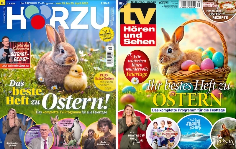 Cover der Osterausgaben von "tv Hören und Sehen" (l.) und "Hörzu"