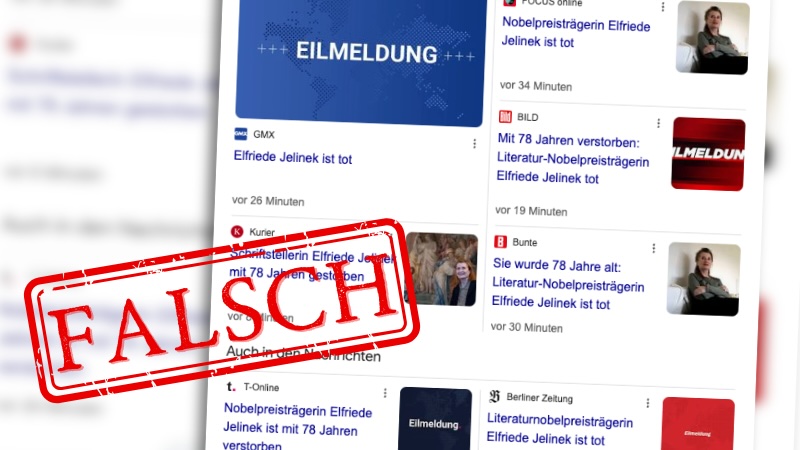 Google News: Falsche Schlagzeilen über den vermeintlichen Tod der Schriftstellerin Elfriede Jelinek. (Sie lebt!)