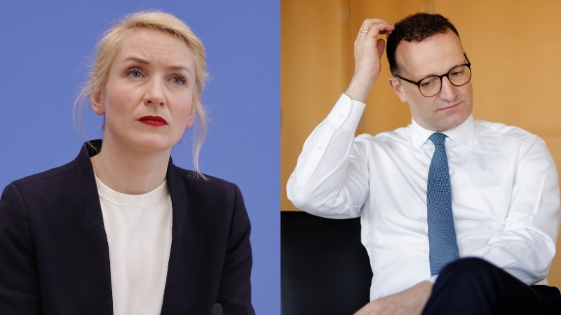 Linken-Chefin Ines Schwerdtner (links), CDU/CSU-Fraktionschef Jens Spahn (rechts)