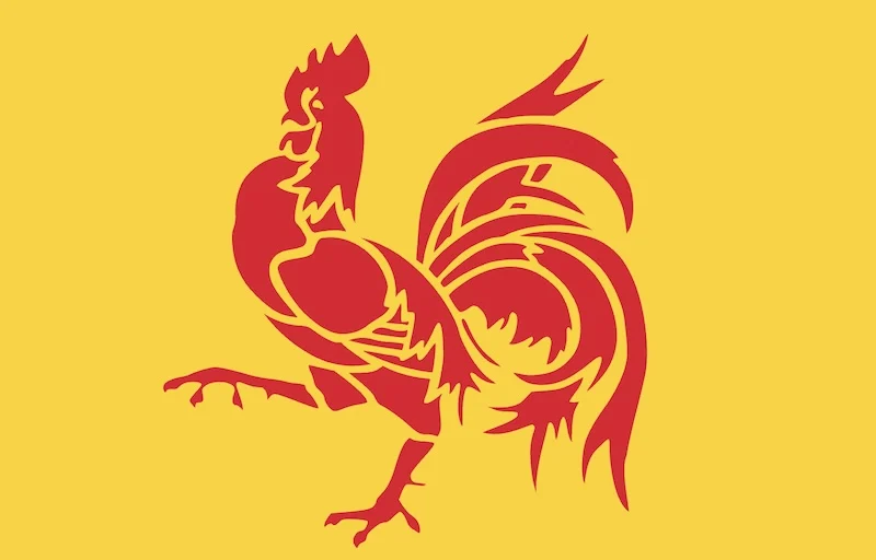 Roter Gockel auf goldenem Grund: das Wappen Walloniens.