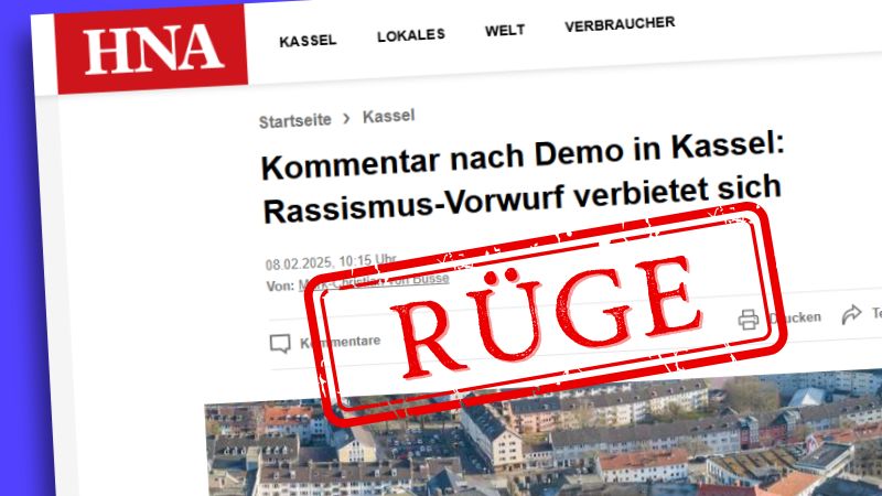 Ausriss des HNA-Kommentars mit dem hinzugefügten Wort "Rüge" als Stempel.