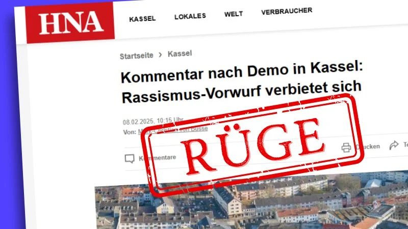 Ausriss des HNA-Kommentars mit dem hinzugefügten Wort "Rüge" als Stempel.