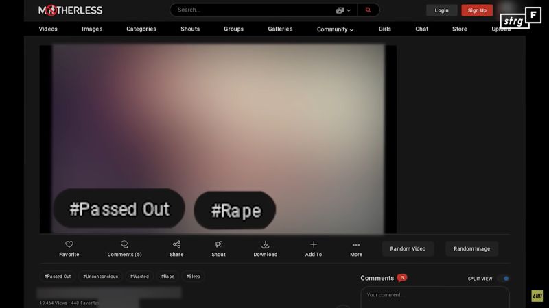 Stark verpixeltes Video auf einer Pornoplattform mit den Hashtags "Rape" und "PassedOut"