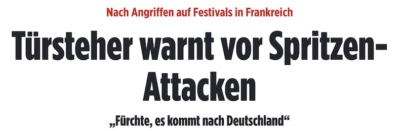 Bildschlagzeile: "Türsteher warnt vor Spritzen-Attacken"