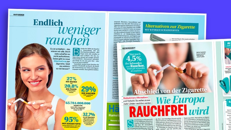 Ausrisse aus zwei „Hörzu“-Ausgaben mit den Überschriften „Endlich weniger rauchen“ und „Wie Europa rauchfrei wird“.
