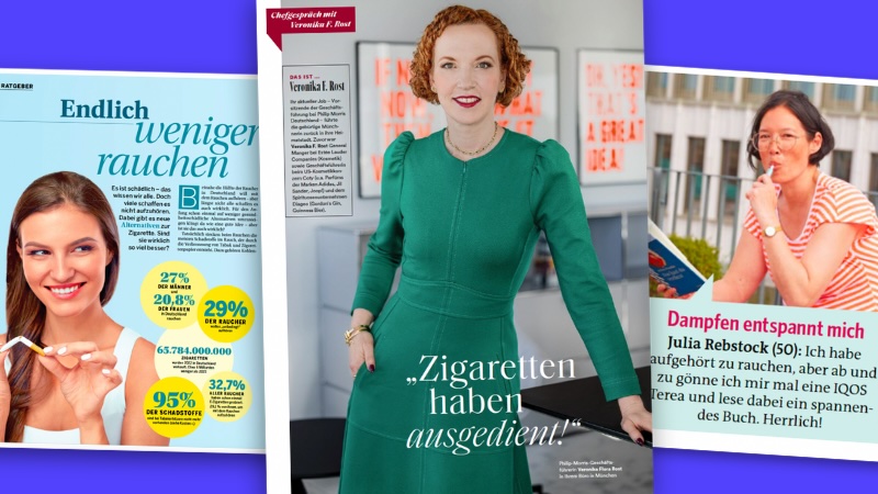 Ausrisse aus den zeitschriften „Hörzu“, „Bunte“ und „Bild der Frau“ mit Geschichten über das Rauchen.