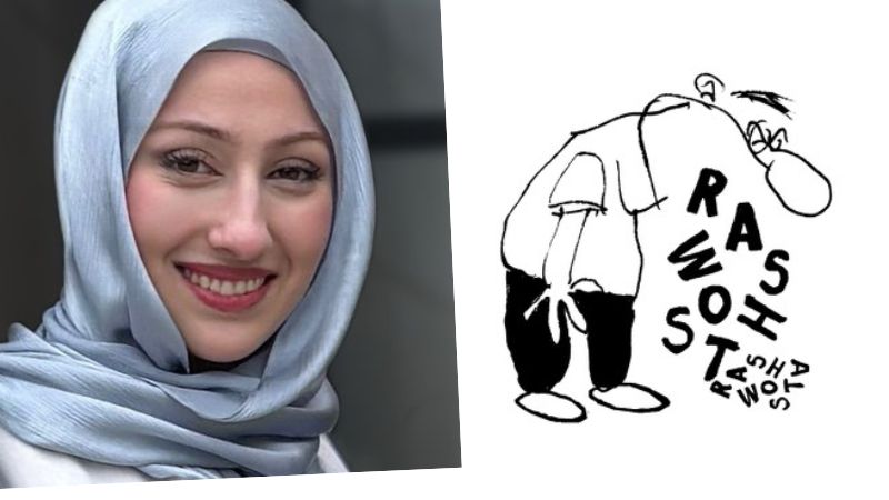 Zehra Uslubas mit Hasswort-Cartoon