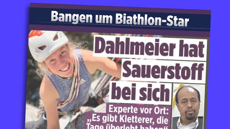 Screenshot eines Artikels von Bild.de mit der Überschrift: „Bangen um Biathlon-Star: Dahlmeier hat Sauerstoff bei sich“.