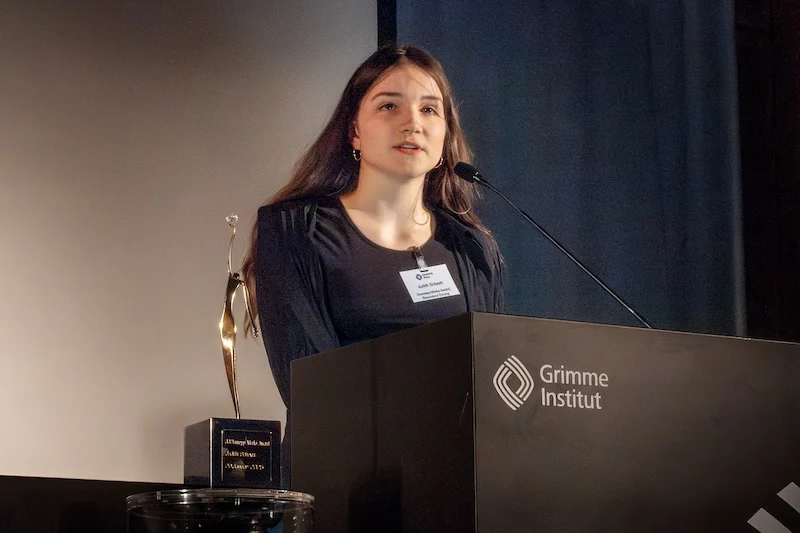 Judith Scheytt am Rednerinnenpult bei der Preisverleihung des Donnepp Media Awards 2025 in Marl.