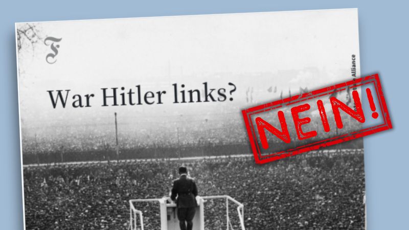 Instagramkachel der FAZ ("War Hitler links?") mit rotem Stempel: "Nein"