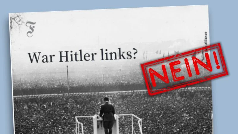 Instagramkachel der FAZ ("War Hitler links?") mit rotem Stempel: "Nein"