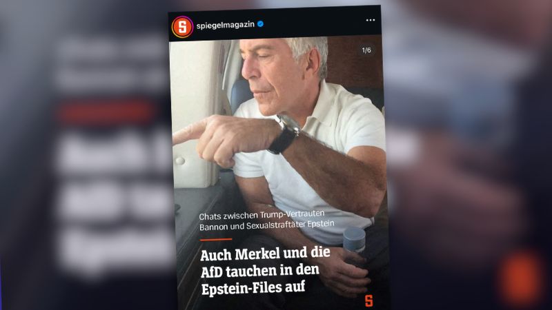 Instagram-Post des „Spiegel“ mit der Zeile: „Chats zwischen Trump-Vertrauten Bannon und Sexualstraftäter Epstein: Auch Merkel und die AfD tauchen in den Epstein-Files auf“.
