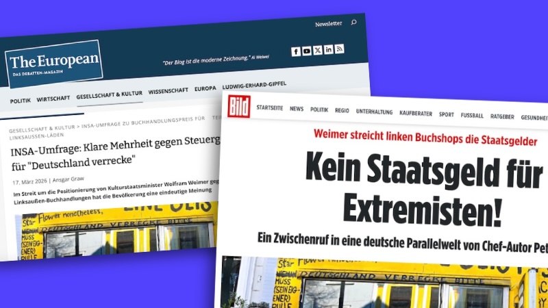 Screenshot von Artikeln bei „The European“ und „Bild“.