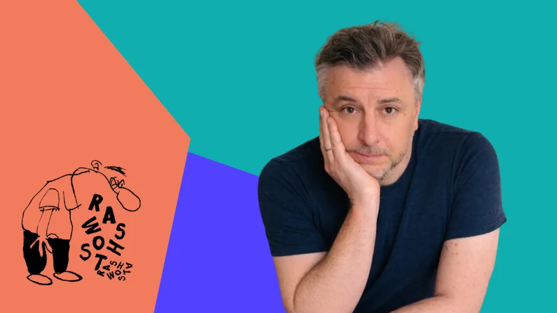 Journalist Max Scharnigg neben dem Logo der Rubrik Hasswort.