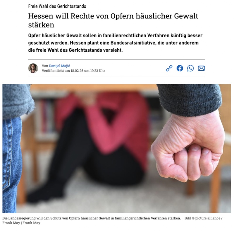 Artikel der "Hessenschau" mit Foto einer Männerfaust und einer zusammengekauerten Frau