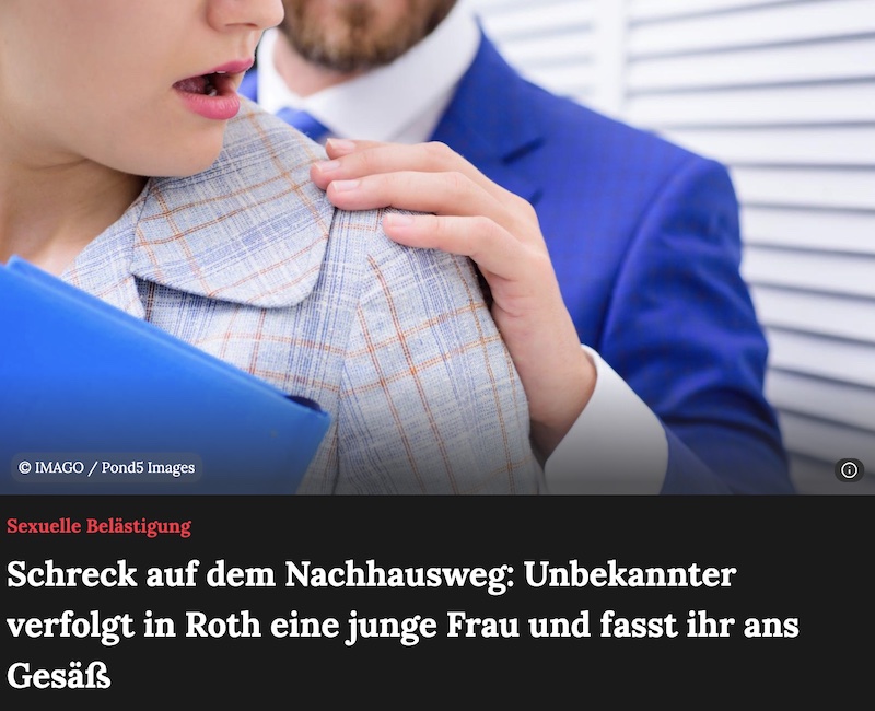 Symbolfoto, in dem ein Mann einer Frau auf die Schulter fasst und sie sich erschrocken umdreht.
