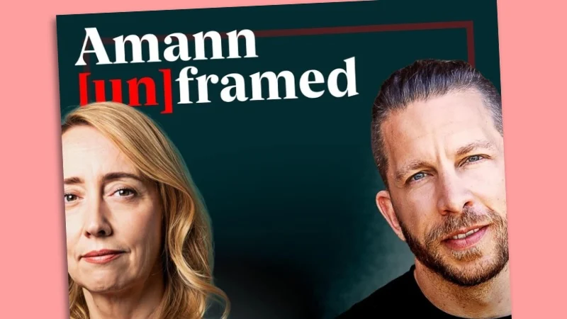 Cover des Podcasts „Amann [un]framed“ mit Fotos von Melanie Amann (l.) und Ben Berndt.