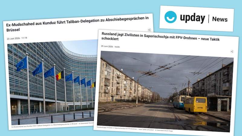 Vorschaubild mit Screenshots der KI-Nachrichtenseite Upday