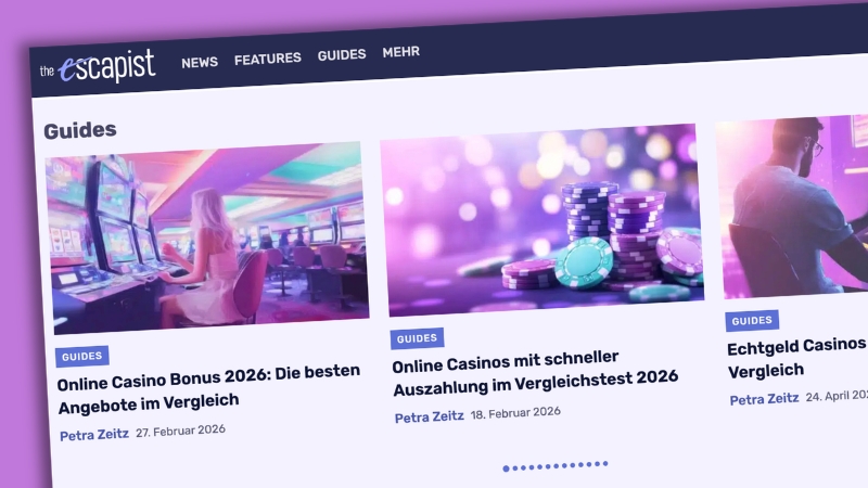 Der Screenshot der Webseite „The Escapist“ zeigt Artikel, die Online-Casinos bewerben.