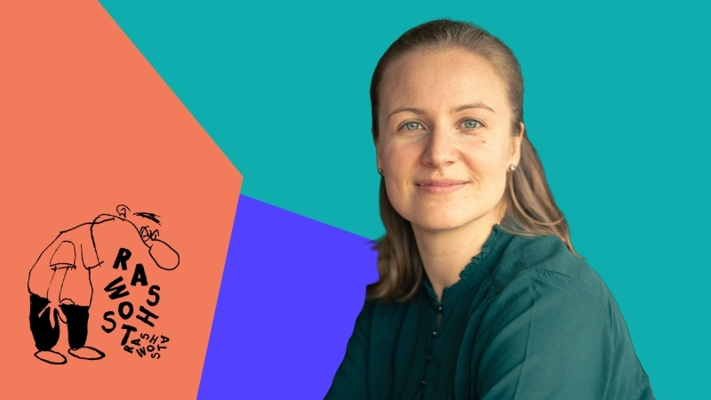 Portrait von Übermedien-Redakteurin Annika Schneider neben dem Hasswort-Logo