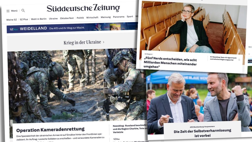 Screenshots der Startseite von der „Süddeutschen zeitung“