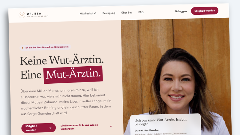 Screenshot der Kampagnen-Seite von Bea Merscher mit dem Slogan: „Keine Wut-Ärztin. Eine Mut-Ärztin.“