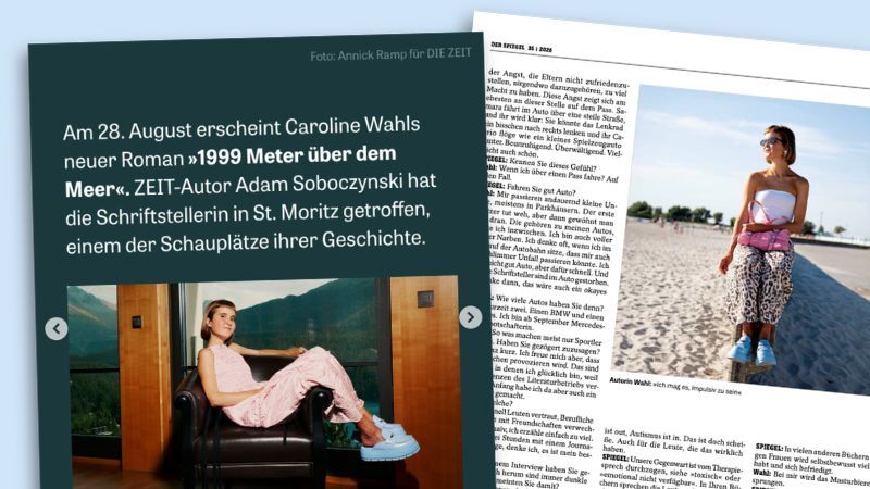 Zwei Artikel über Caroline Wahl mit Fotos der Autorin