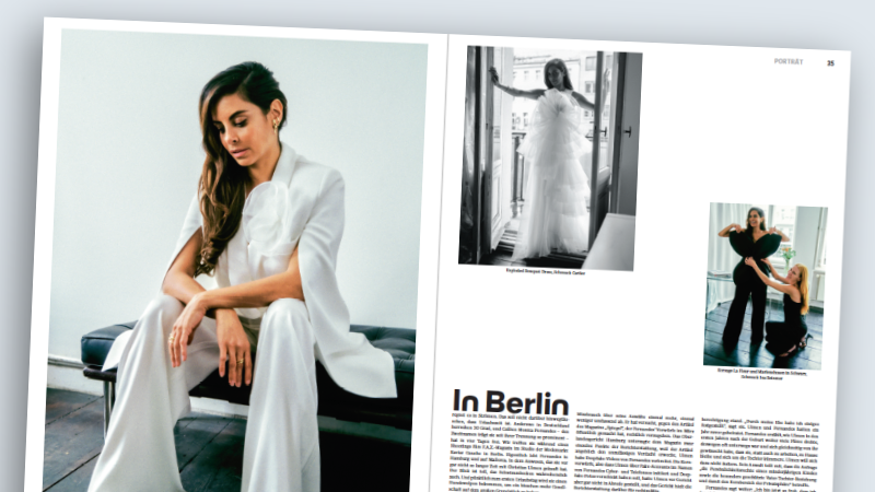 Doppelseite des „FAZ Magazins“, Ausgabe September 2026, mit Fotos von Collien Fernandes.