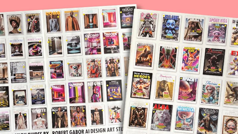 Rund 50 Titelbilder von Magazinen mit KI-generierten Bildern.